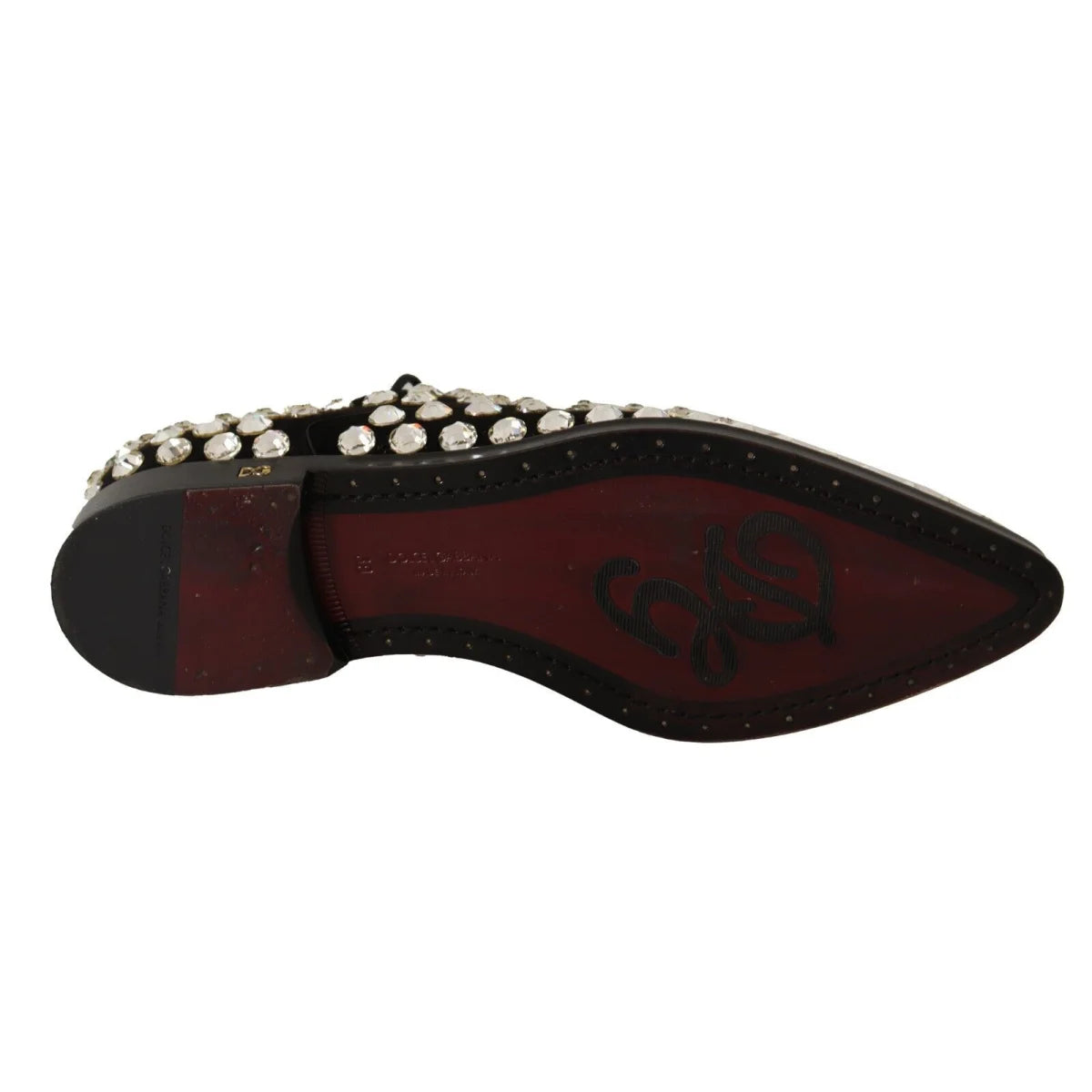 Dolce & Gabbana Black Leather Crystals Lace Up Formal Shoes