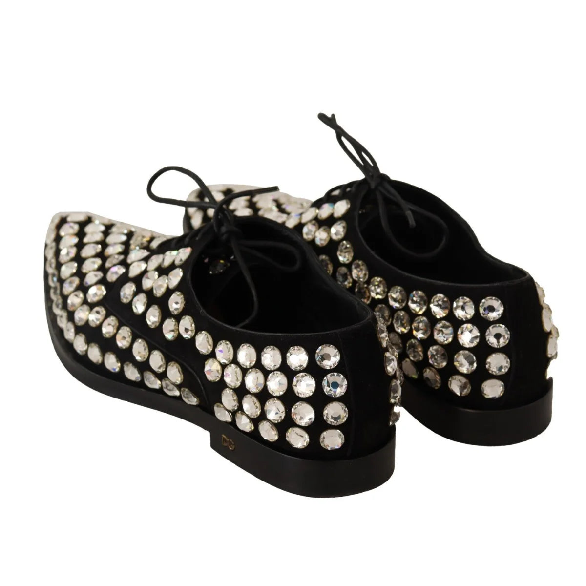 Dolce & Gabbana Black Leather Crystals Lace Up Formal Shoes