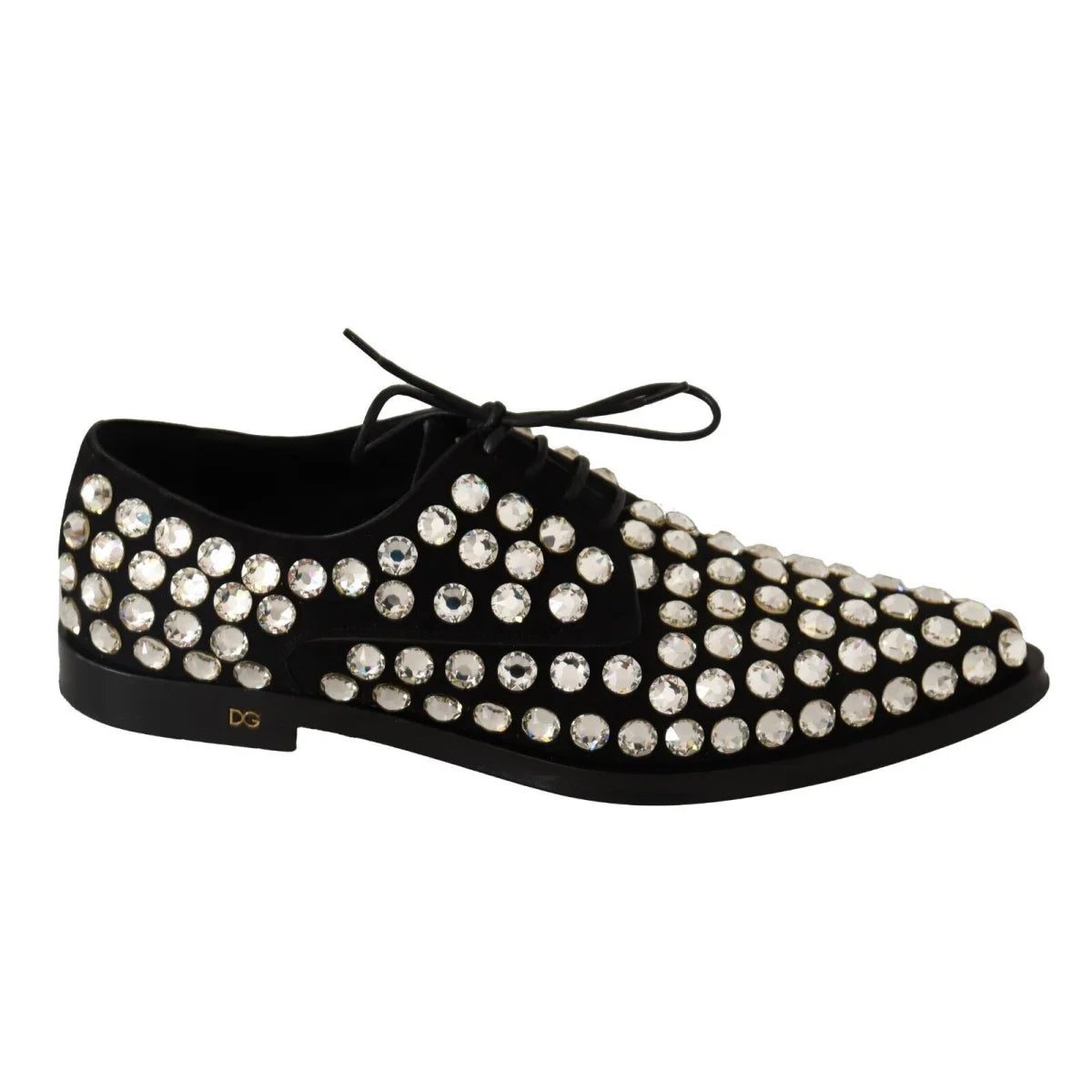 Dolce & Gabbana Black Leather Crystals Lace Up Formal Shoes