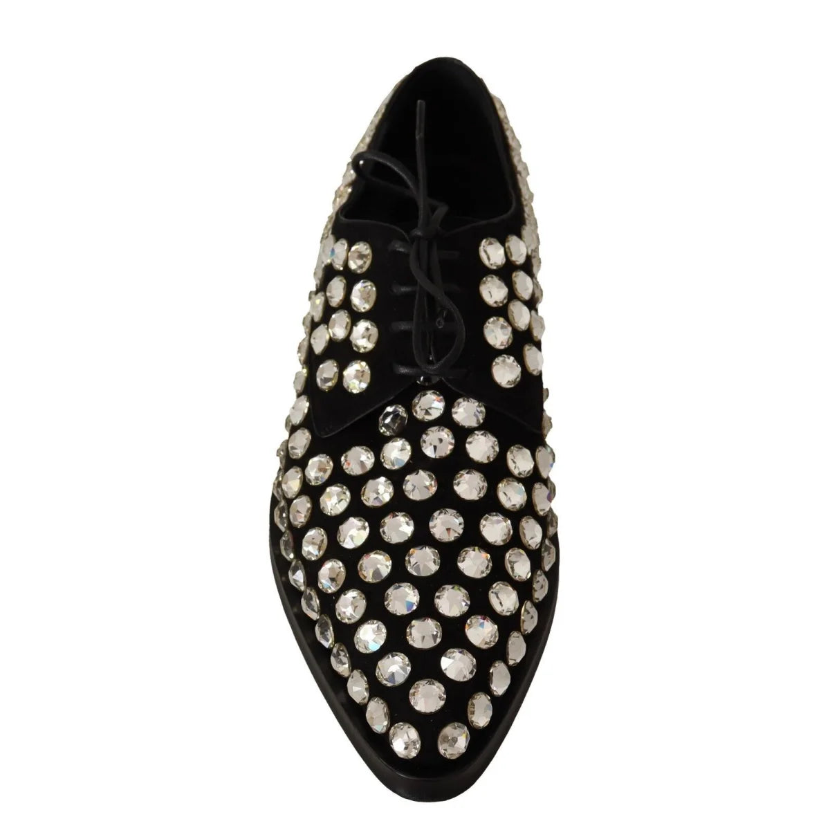 Dolce & Gabbana Black Leather Crystals Lace Up Formal Shoes