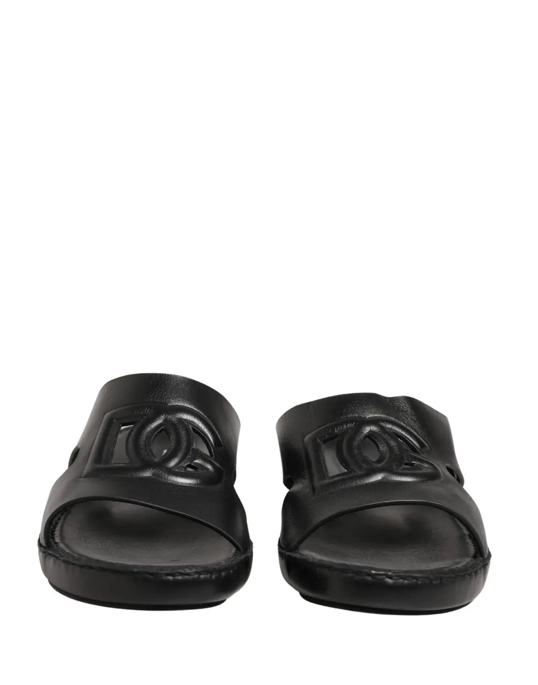 Dolce &amp; Gabbana Black Leather Cutout DG Logo Sandals Shoes