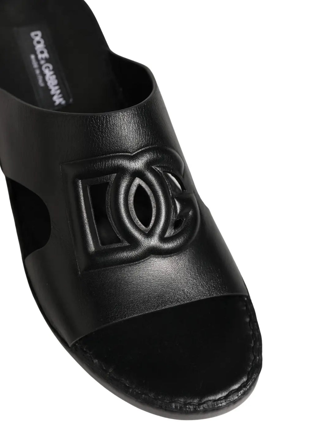 Dolce &amp; Gabbana Black Leather Cutout DG Logo Sandals Shoes