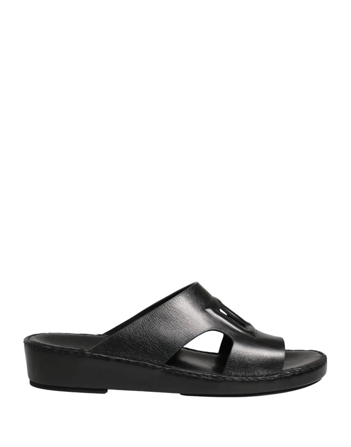 Dolce &amp; Gabbana Black Leather Cutout DG Logo Sandals Shoes
