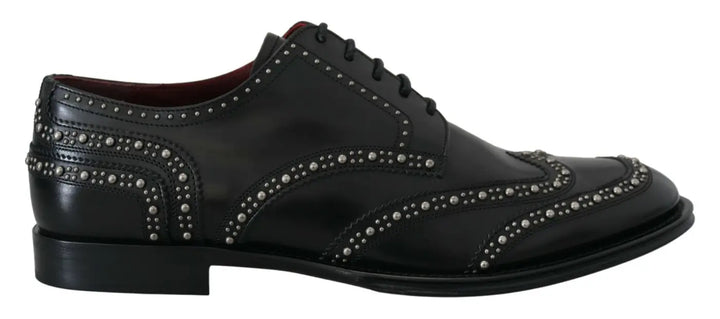 Dolce &amp; Gabbana Black Leather Derby Dress Studded Shoes