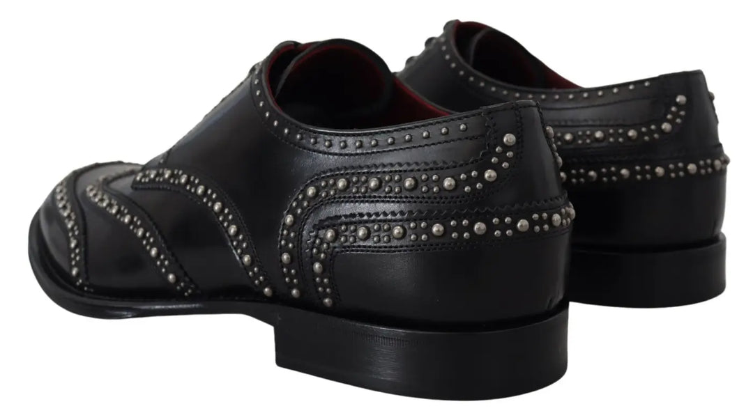 Dolce &amp; Gabbana Black Leather Derby Dress Studded Shoes