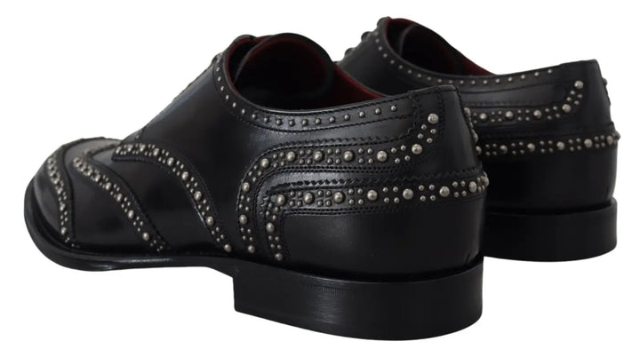 Dolce &amp; Gabbana Black Leather Derby Dress Studded Shoes