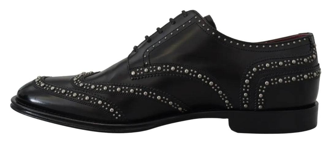 Dolce &amp; Gabbana Black Leather Derby Dress Studded Shoes