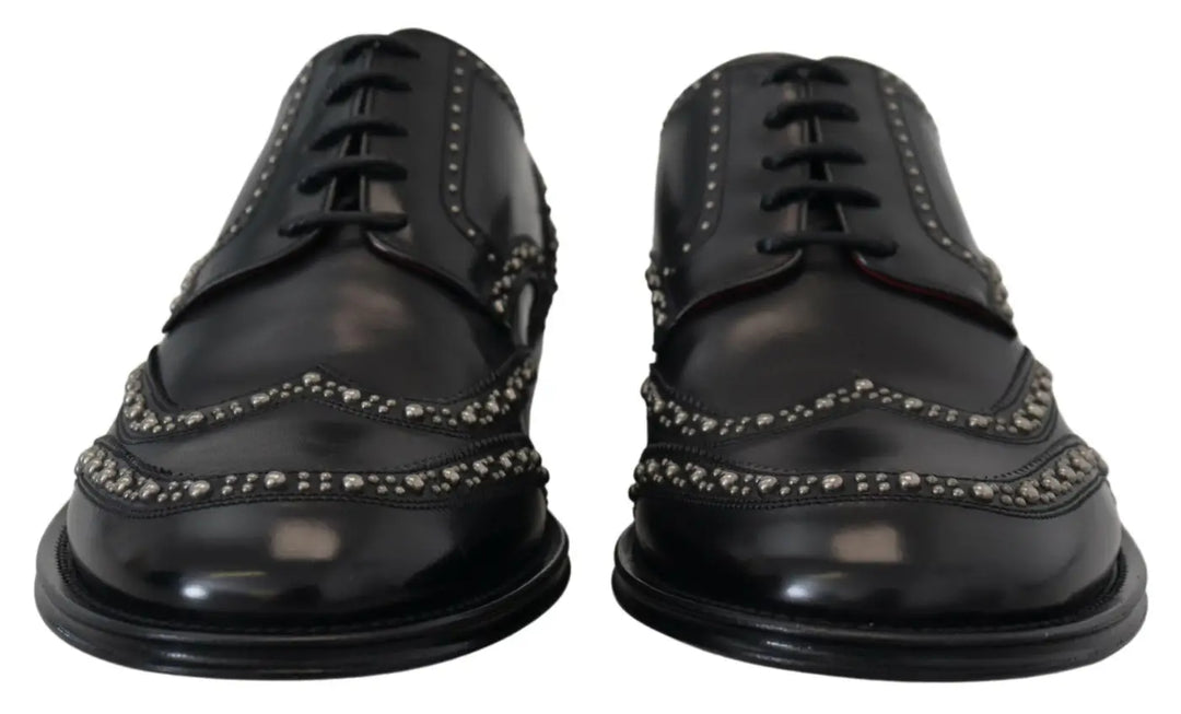 Dolce &amp; Gabbana Black Leather Derby Dress Studded Shoes