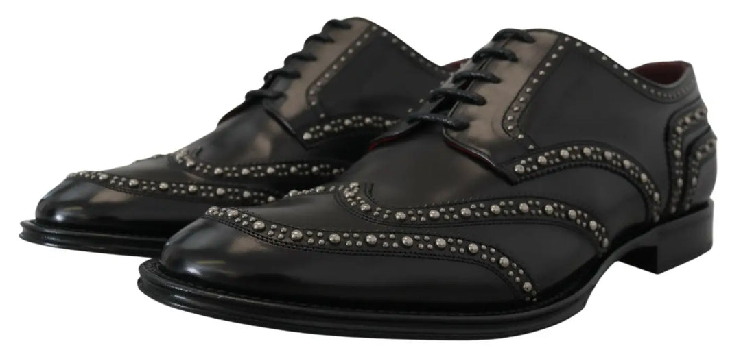 Dolce &amp; Gabbana Black Leather Derby Dress Studded Shoes
