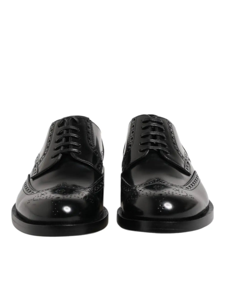 Dolce &amp; Gabbana Black Leather Derby Wingtip Formal Shoes