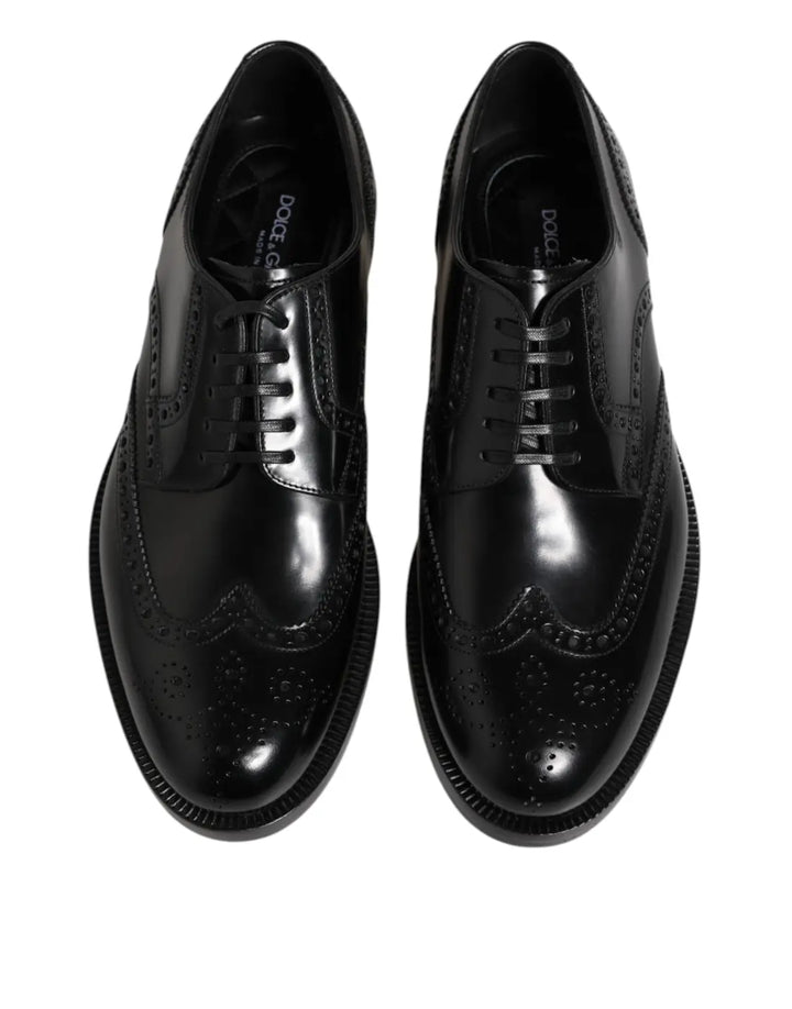 Dolce &amp; Gabbana Black Leather Derby Wingtip Formal Shoes
