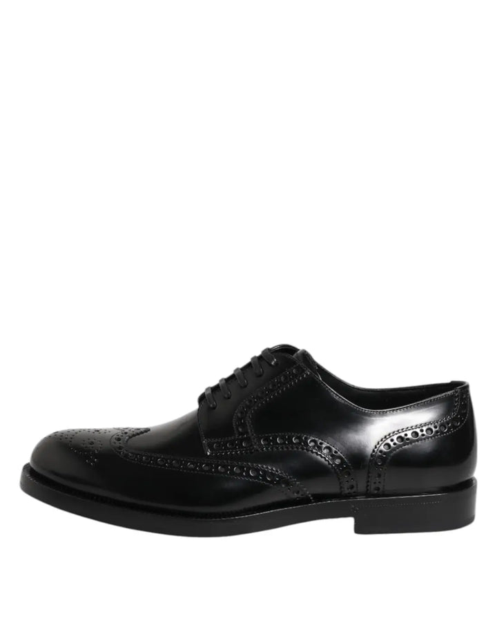 Dolce &amp; Gabbana Black Leather Derby Wingtip Formal Shoes