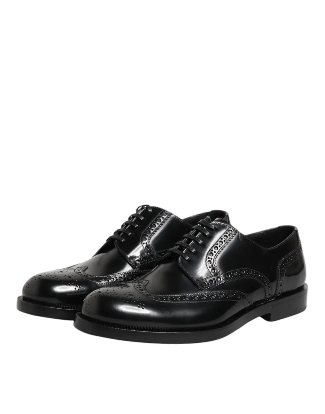 Dolce &amp; Gabbana Black Leather Derby Wingtip Formal Shoes