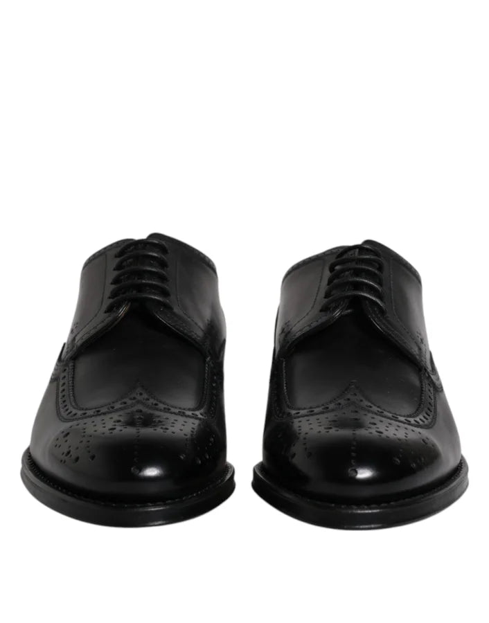 Dolce &amp; Gabbana Black Leather Derby Wingtip Formal Shoes