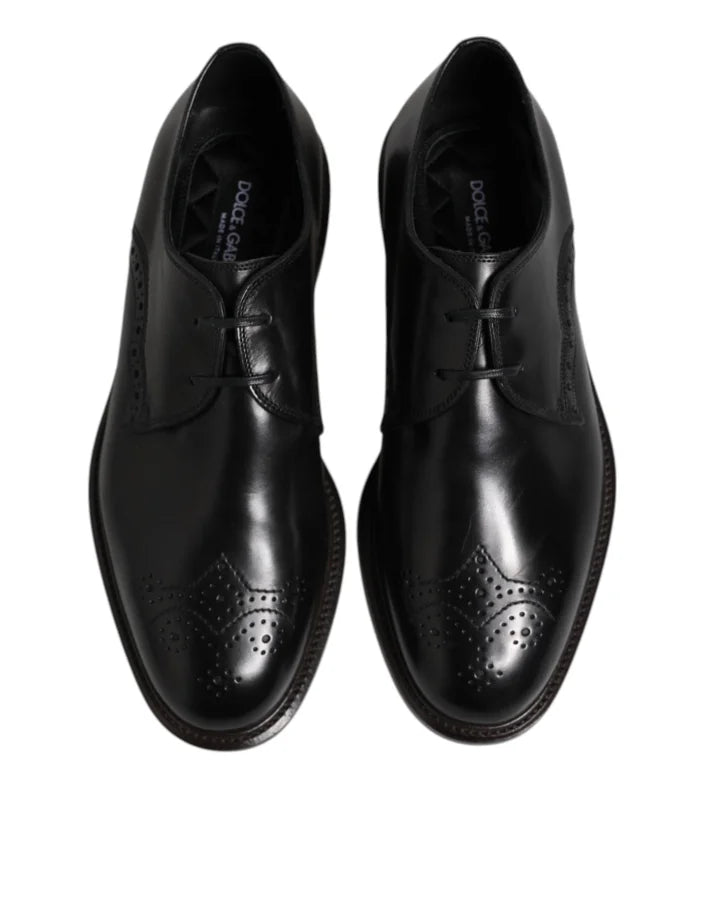 Dolce &amp; Gabbana Black Leather Derby Wingtip Formal Shoes