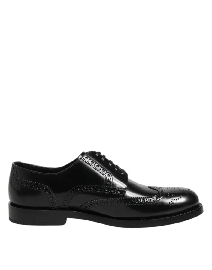 Dolce &amp; Gabbana Black Leather Derby Wingtip Formal Shoes