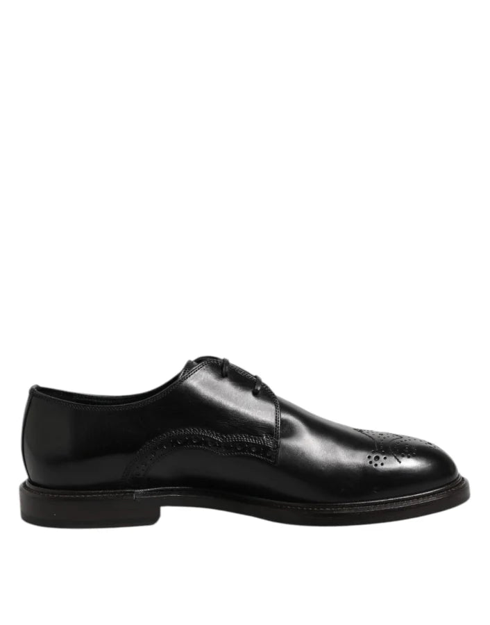 Dolce &amp; Gabbana Black Leather Derby Wingtip Formal Shoes