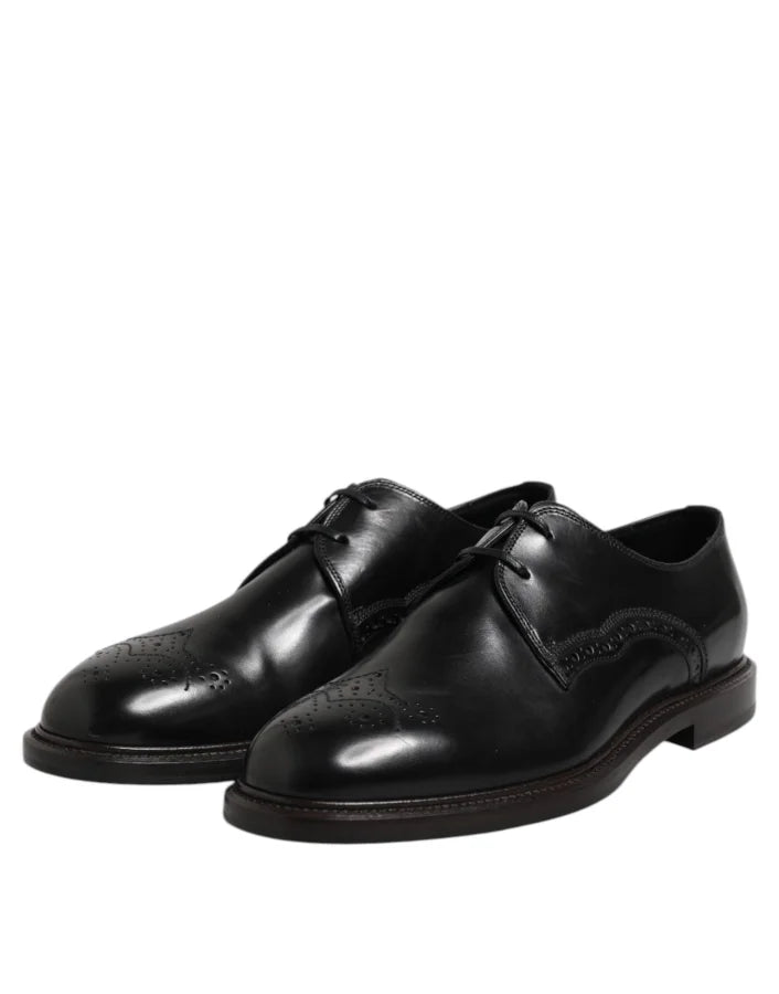 Dolce &amp; Gabbana Black Leather Derby Wingtip Formal Shoes