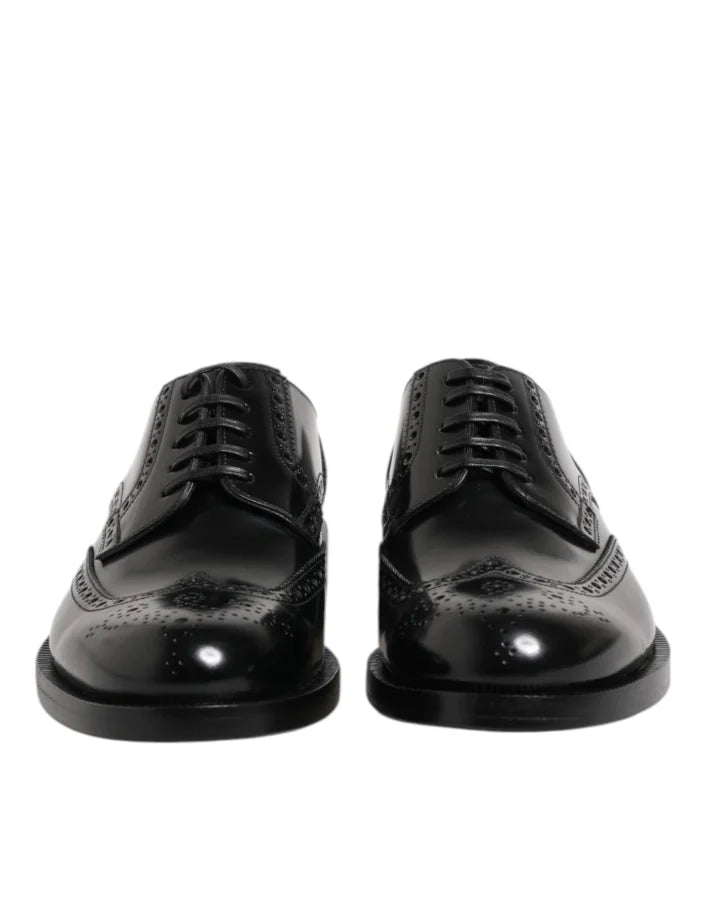 Dolce &amp; Gabbana Black Leather Derby Wingtip Formal Shoes