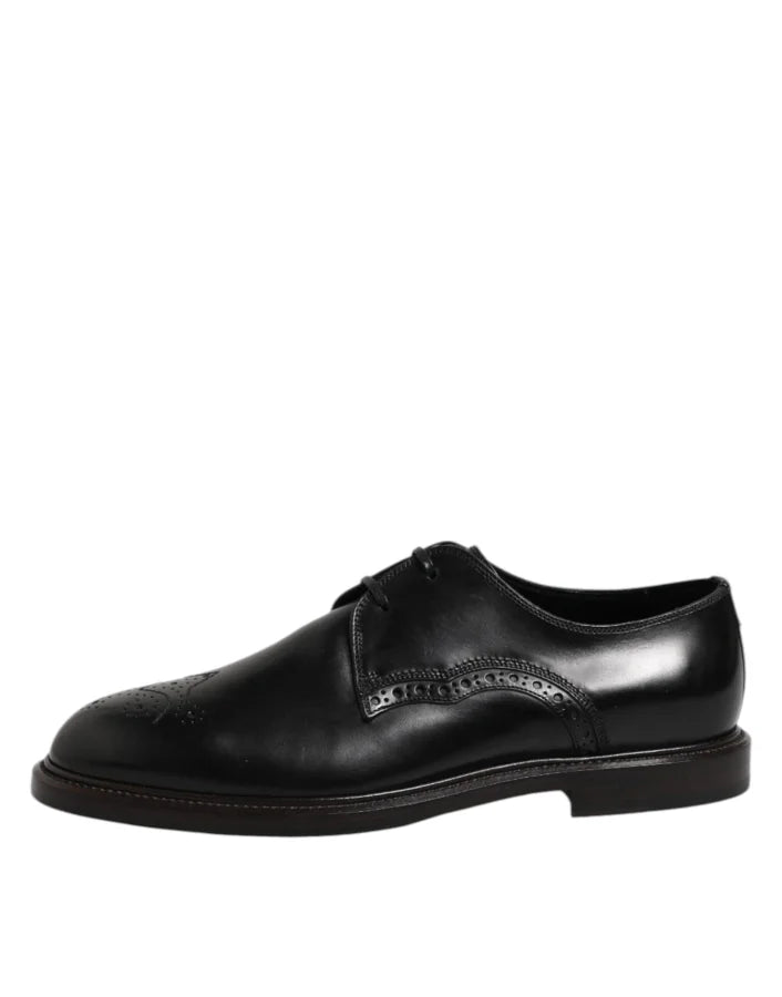 Dolce &amp; Gabbana Black Leather Derby Wingtip Formal Shoes