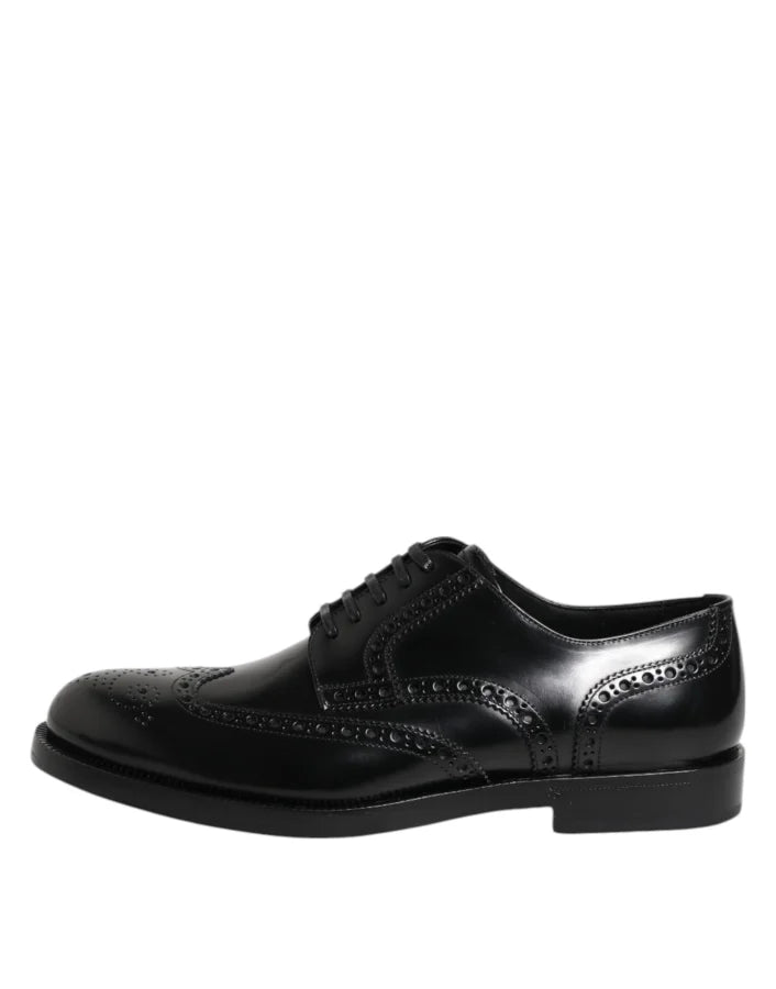 Dolce &amp; Gabbana Black Leather Derby Wingtip Formal Shoes