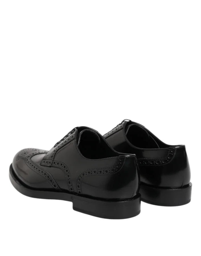 Dolce &amp; Gabbana Black Leather Derby Wingtip Formal Shoes