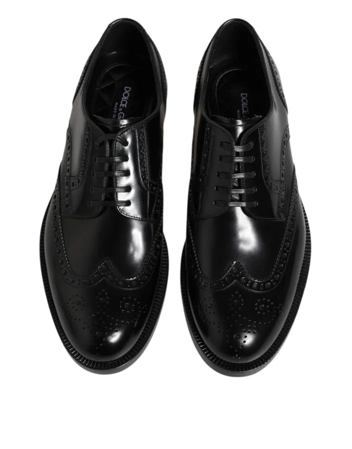 Dolce &amp; Gabbana Black Leather Derby Wingtip Formal Shoes