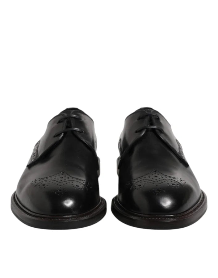 Dolce &amp; Gabbana Black Leather Derby Wingtip Formal Shoes