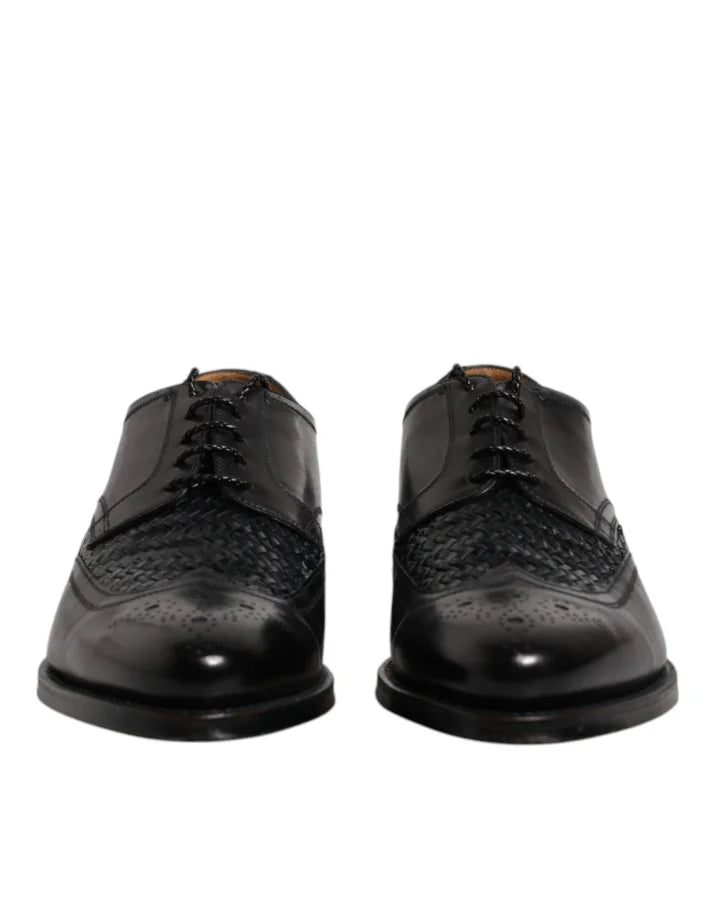 Dolce &amp; Gabbana Black Leather Derby Wingtip Lace Up Formal Dress Shoes
