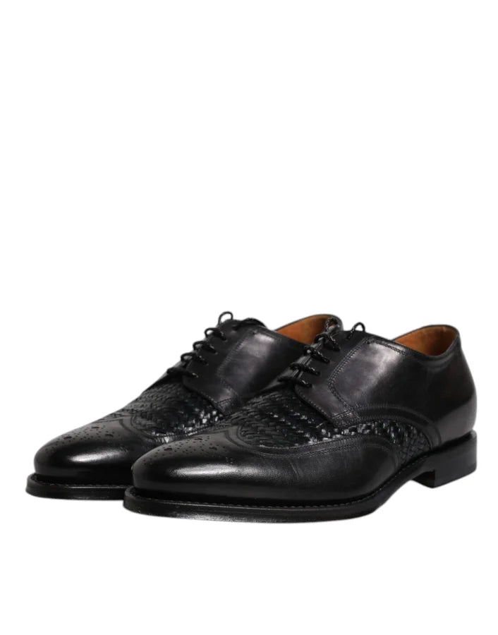 Dolce &amp; Gabbana Black Leather Derby Wingtip Lace Up Formal Dress Shoes
