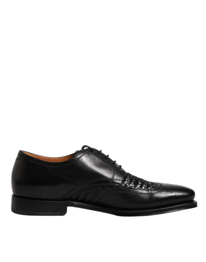 Dolce &amp; Gabbana Black Leather Derby Wingtip Lace Up Formal Dress Shoes