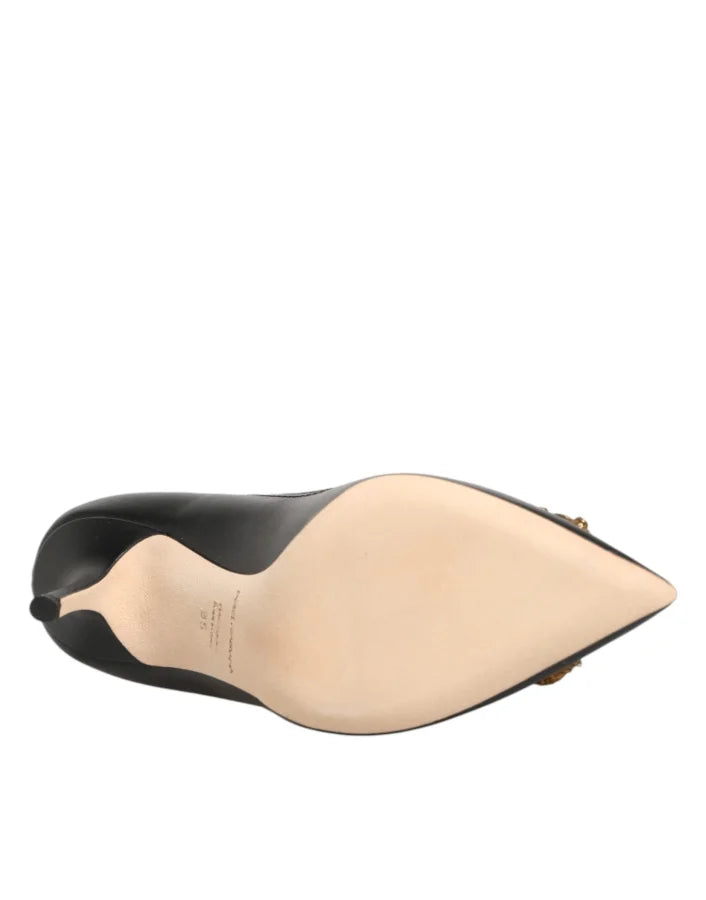 Dolce &amp; Gabbana Black Leather DG Amore Heels Pumps Shoes