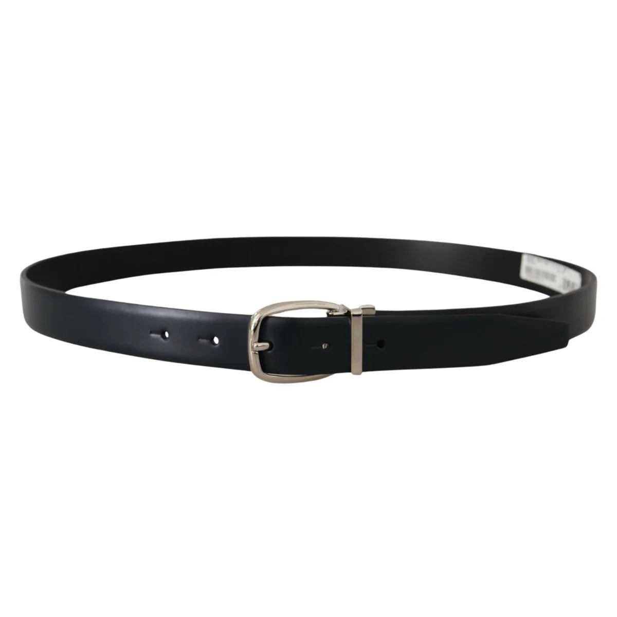 Dolce & Gabbana Black Leather Dress Belt with Silver Tone Buckle