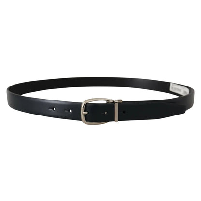Dolce & Gabbana Black Leather Dress Belt with Silver Tone Buckle