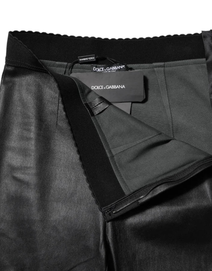 Dolce &amp; Gabbana Black Leather Elastic Waist Pants