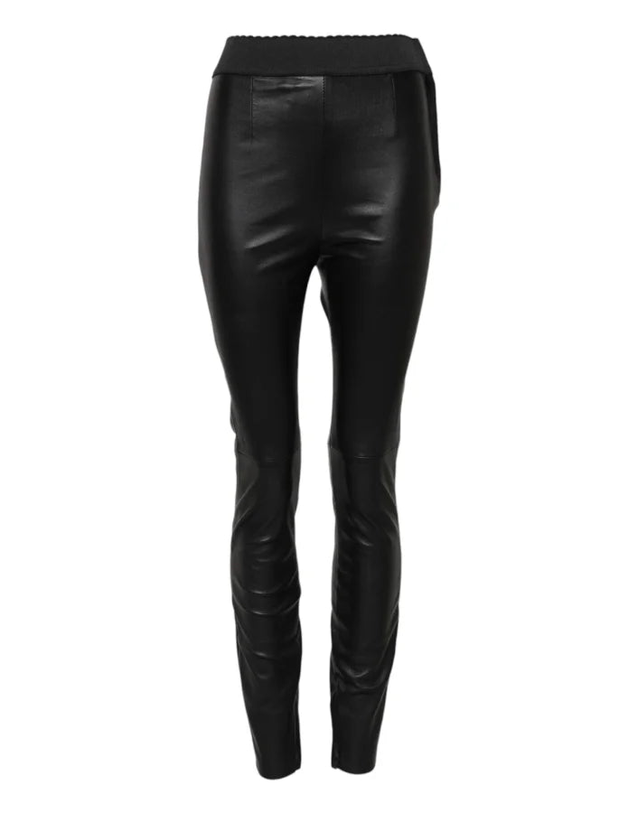 Dolce &amp; Gabbana Black Leather Elastic Waist Pants