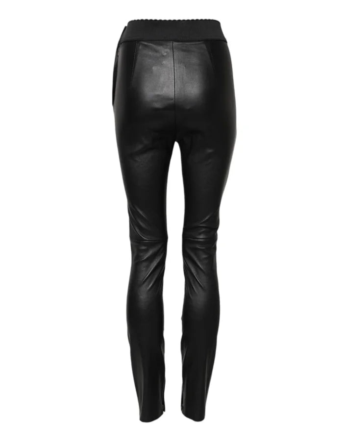 Dolce &amp; Gabbana Black Leather Elastic Waist Pants