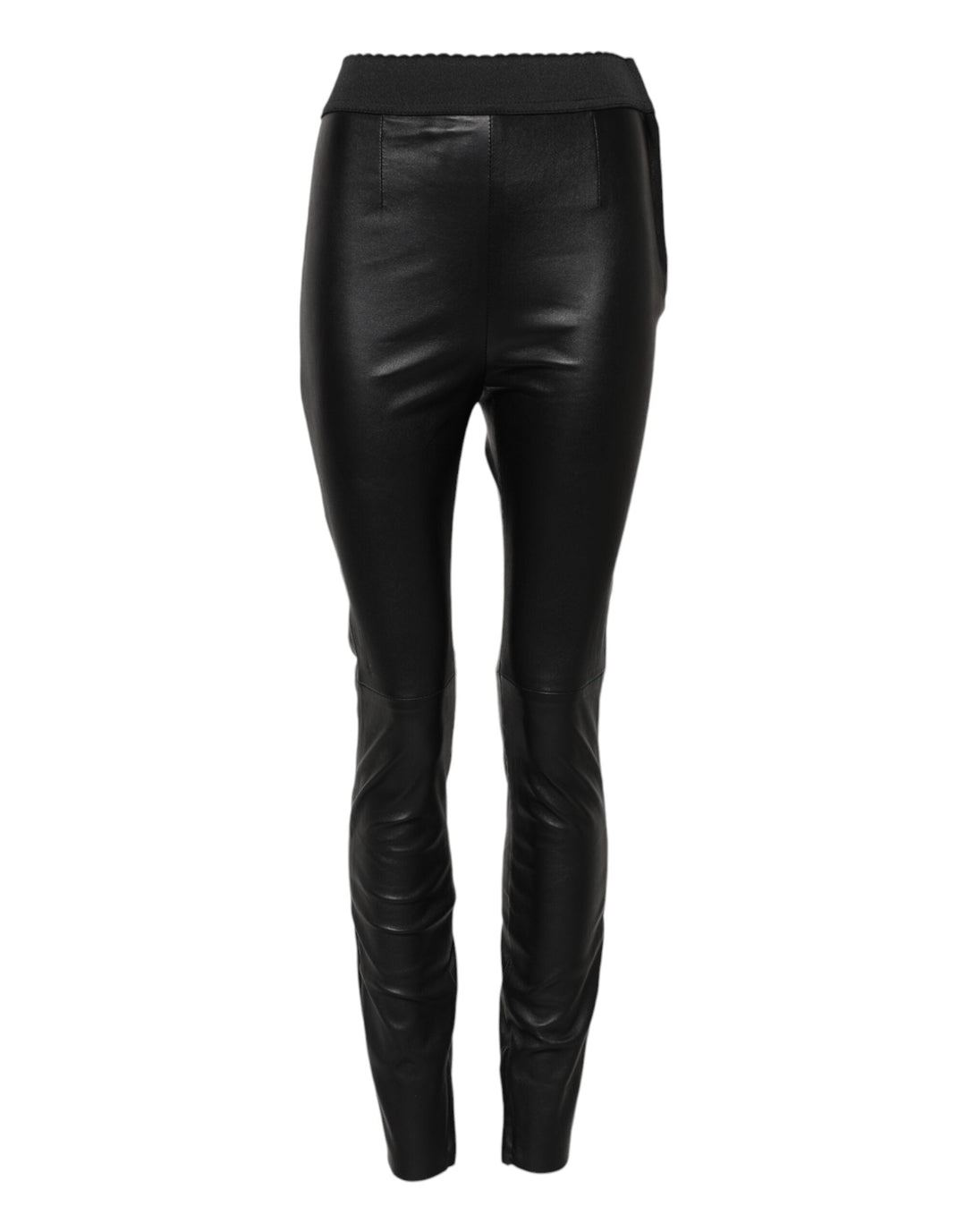 Dolce &amp; Gabbana Black Leather Elastic Waist Pants