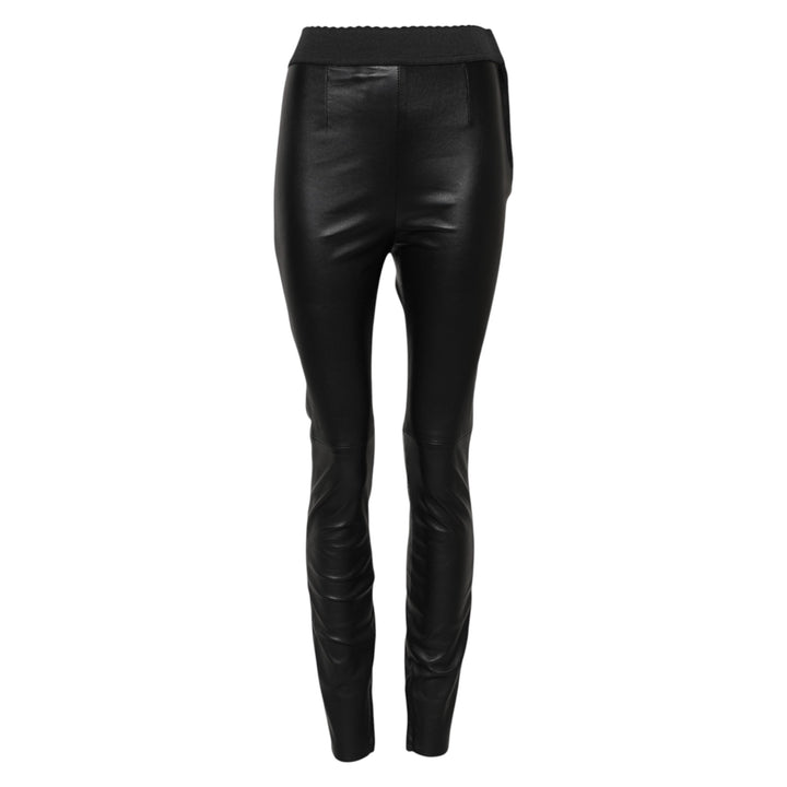 Dolce &amp; Gabbana Black Leather Elastic Waist Pants