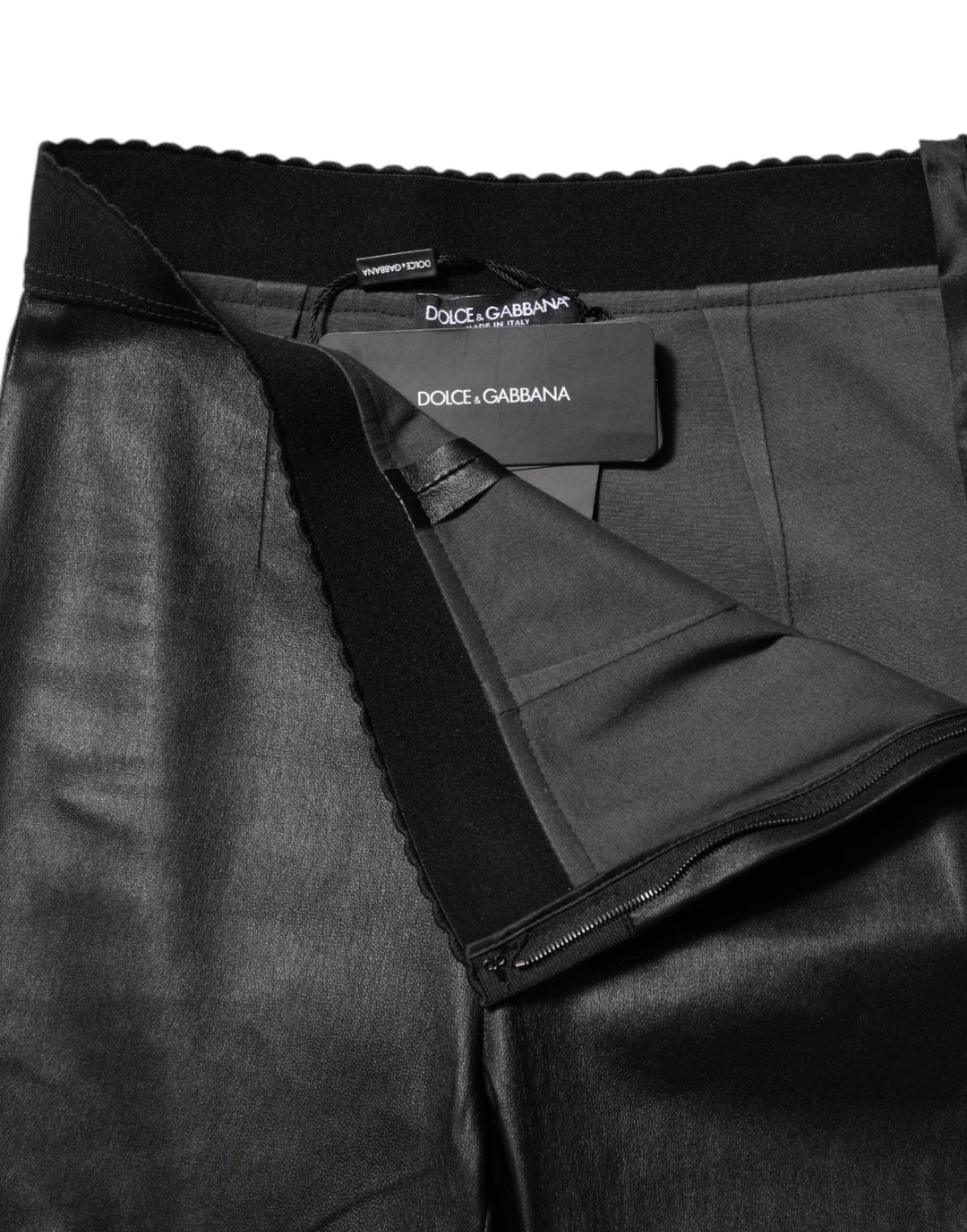 Dolce &amp; Gabbana Black Leather Elastic Waist Pants