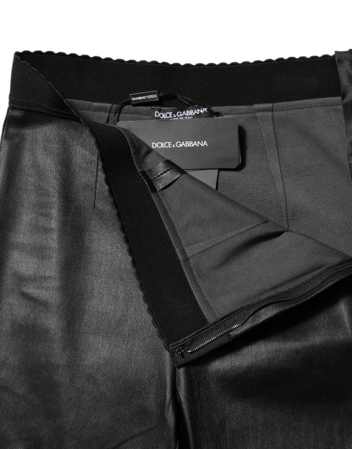 Dolce &amp; Gabbana Black Leather Elastic Waist Pants