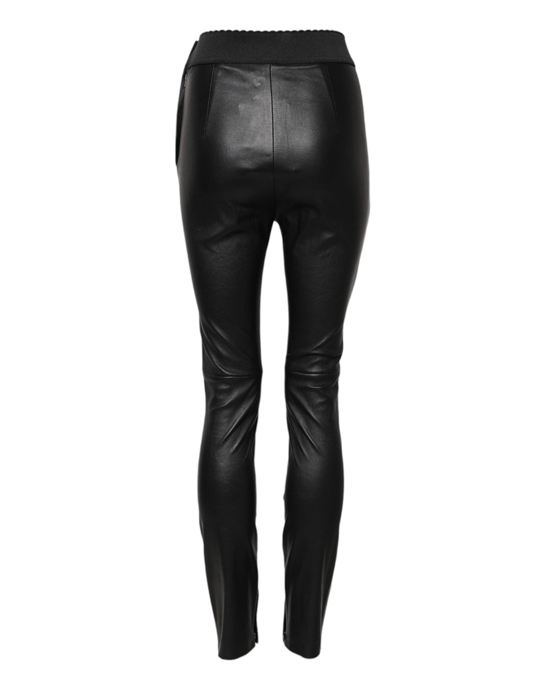 Dolce &amp; Gabbana Black Leather Elastic Waist Pants