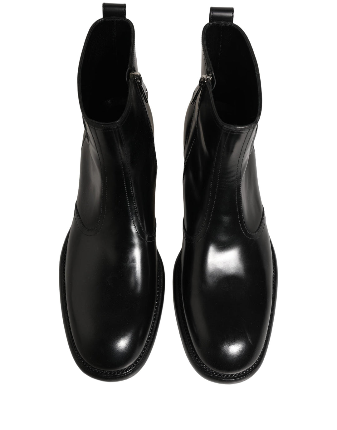 Dolce &amp; Gabbana Black Leather Embossed Logo Ankle Boots Shoes