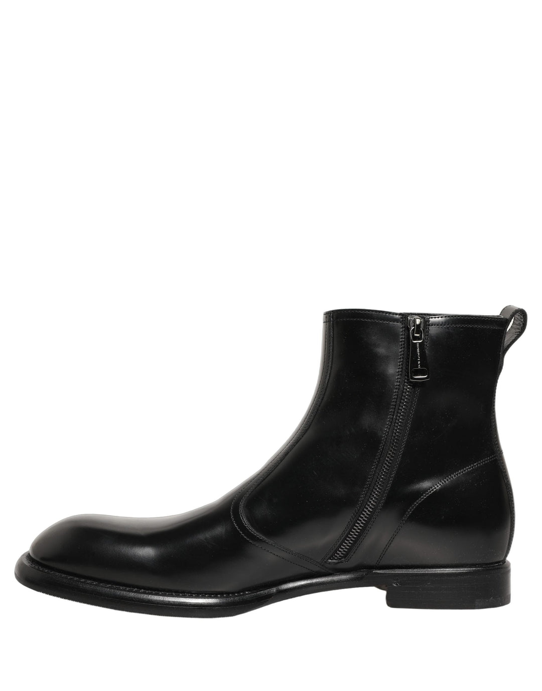 Dolce &amp; Gabbana Black Leather Embossed Logo Ankle Boots Shoes