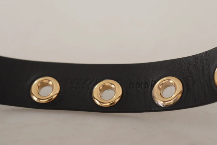 Dolce &amp; Gabbana Black Leather Eyelet Silver Tone Metal Buckle Belt