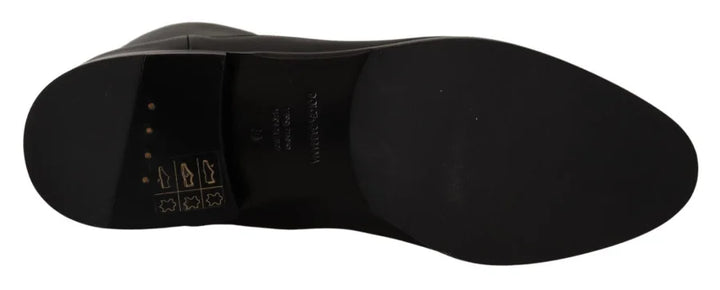Dolce &amp; Gabbana Black Leather Flats Logo Short Boots Shoes