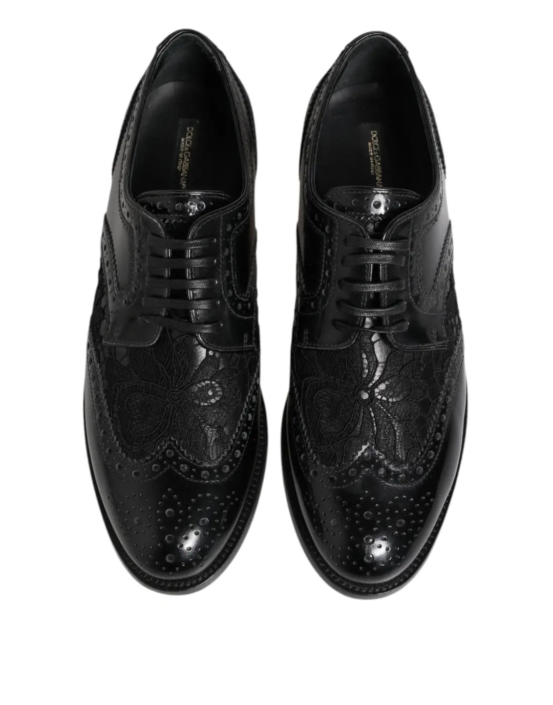 Dolce &amp; Gabbana Black Leather Floral Lace Dress Formal Shoes