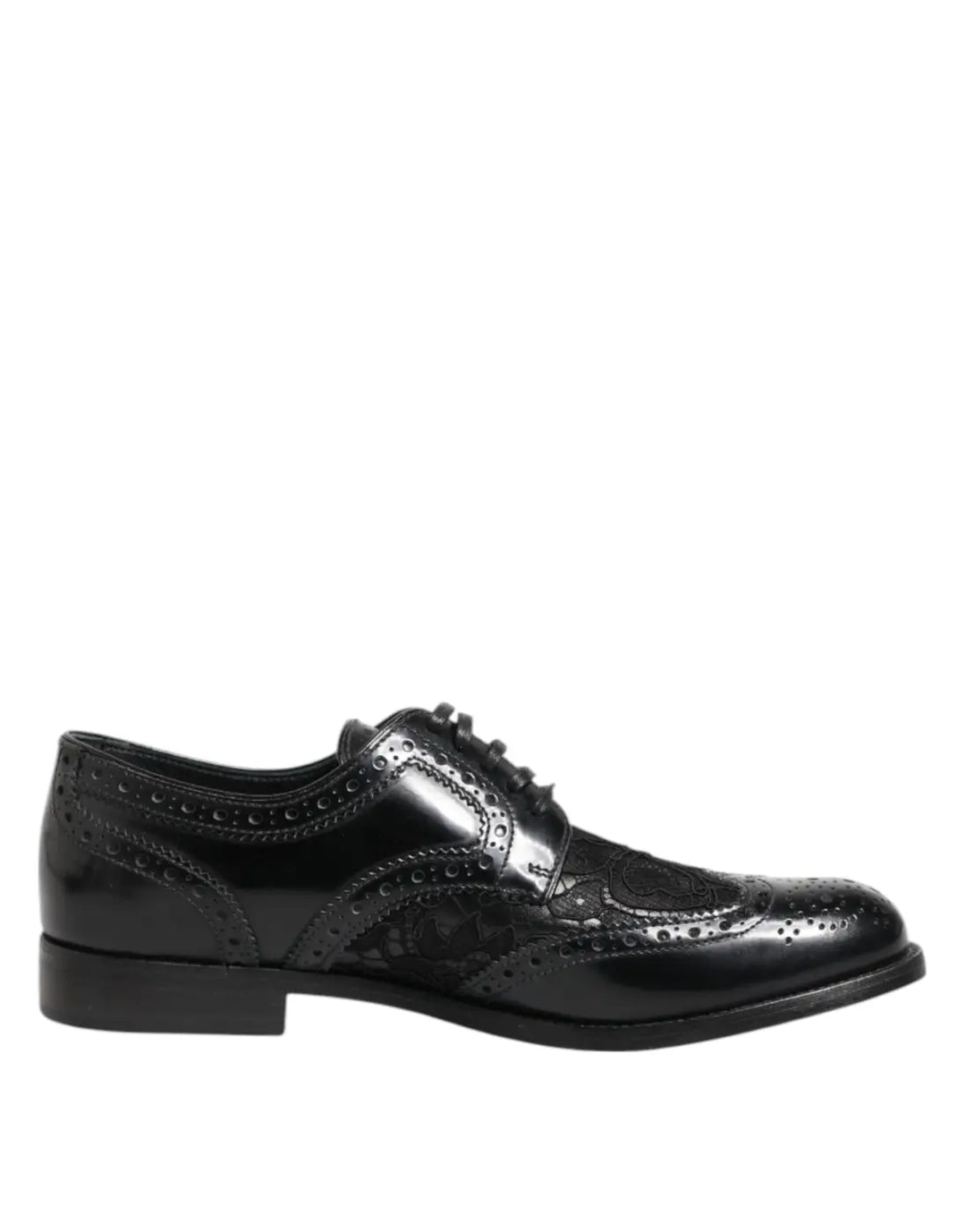 Dolce &amp; Gabbana Black Leather Floral Lace Dress Formal Shoes