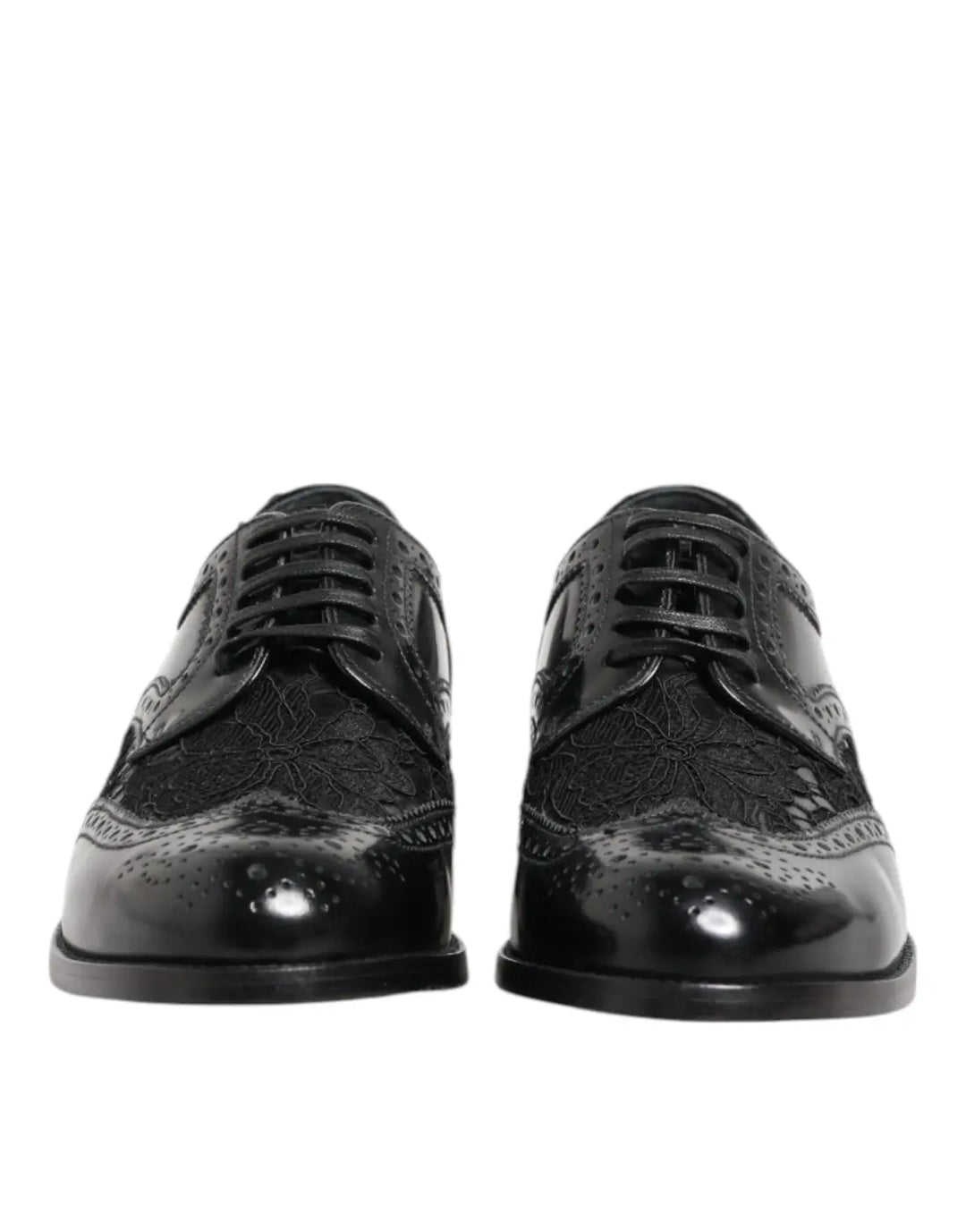 Dolce &amp; Gabbana Black Leather Floral Lace Dress Formal Shoes