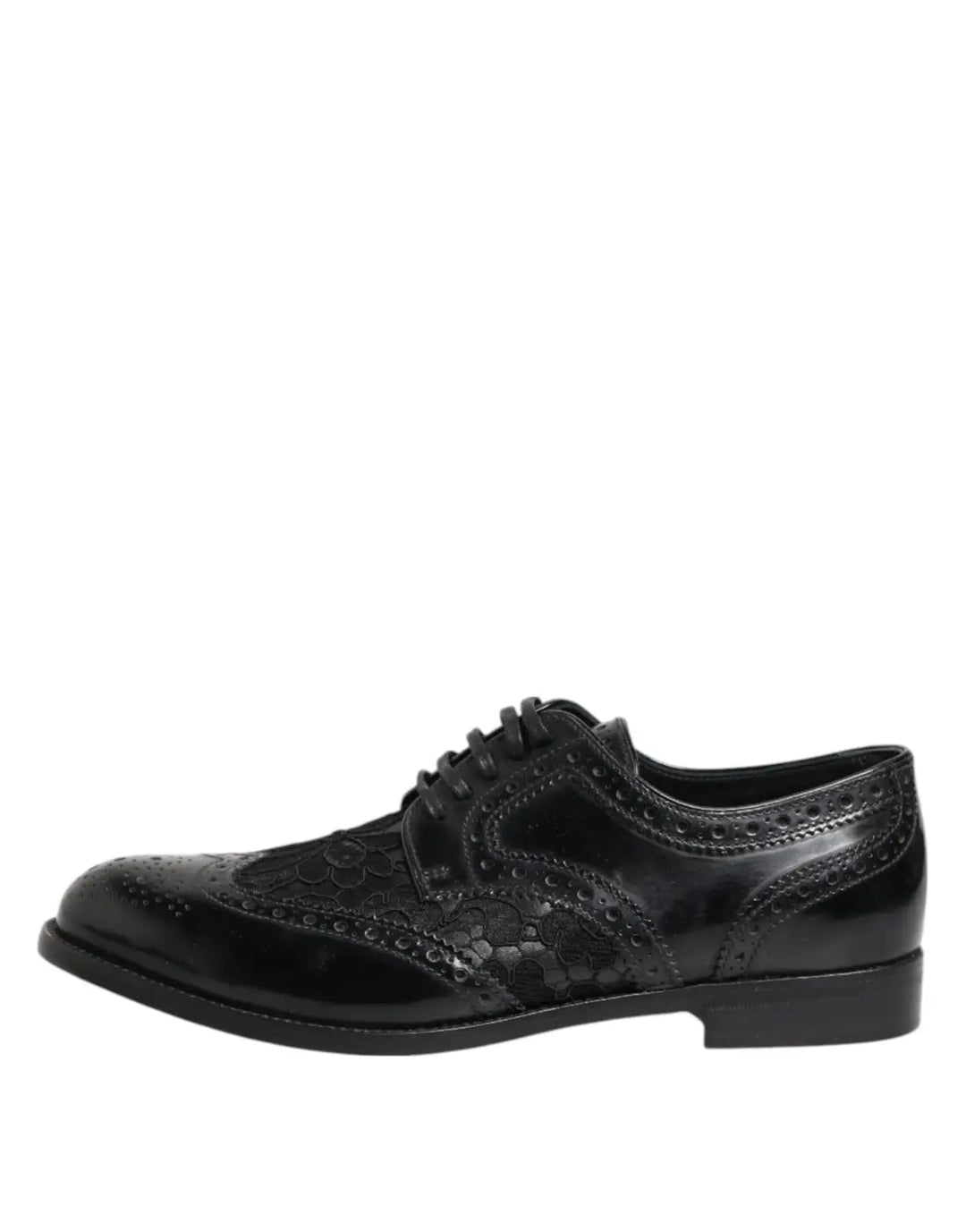 Dolce &amp; Gabbana Black Leather Floral Lace Dress Formal Shoes